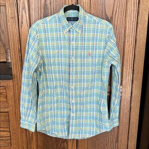 Ralph Lauren Men's Green and Blue Plaid Shirt Small